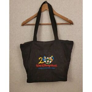 Vintage Walt Disney World Parks Black Nylon‎ Tote Bag 2000 Embroidery